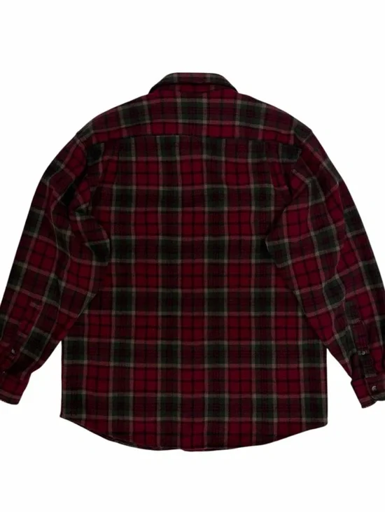 Vintage Pendleton Board Shirt Men Large Long Red Green Plaid Wool Collar Flannel - Picture 5 of 9